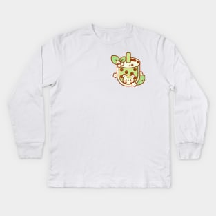 Green Matcha Boba Tea Kids Long Sleeve T-Shirt